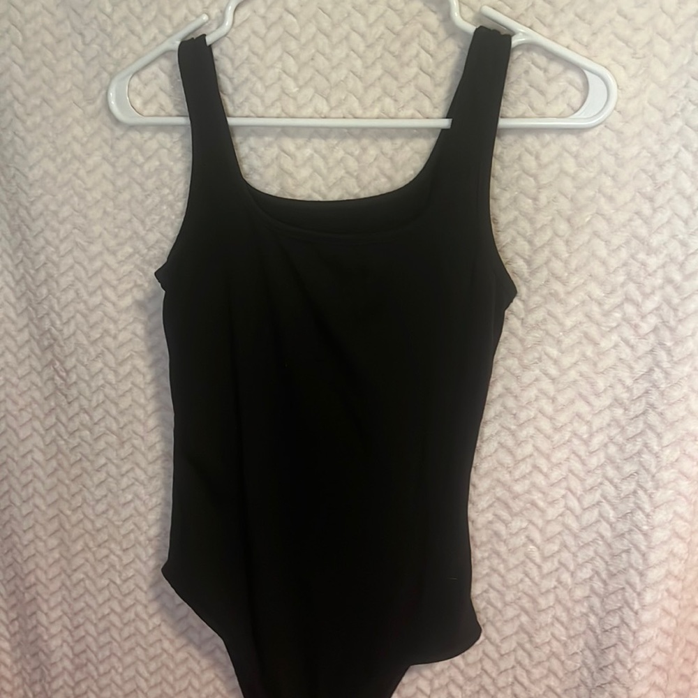 all black bodysuit - tank top, is two fingers wide so is school appropriate